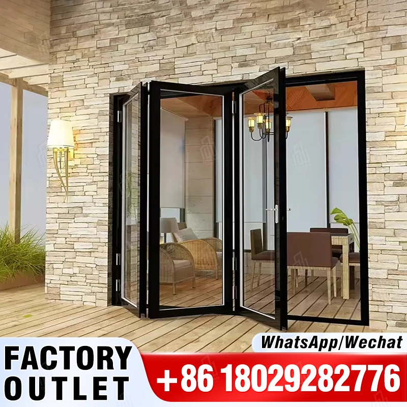 Bi Folding Doors High Quality Factory Metal Aluminum Sliding Glass Custom Interior Exterior Bi Fold Patio Garage Door Folding