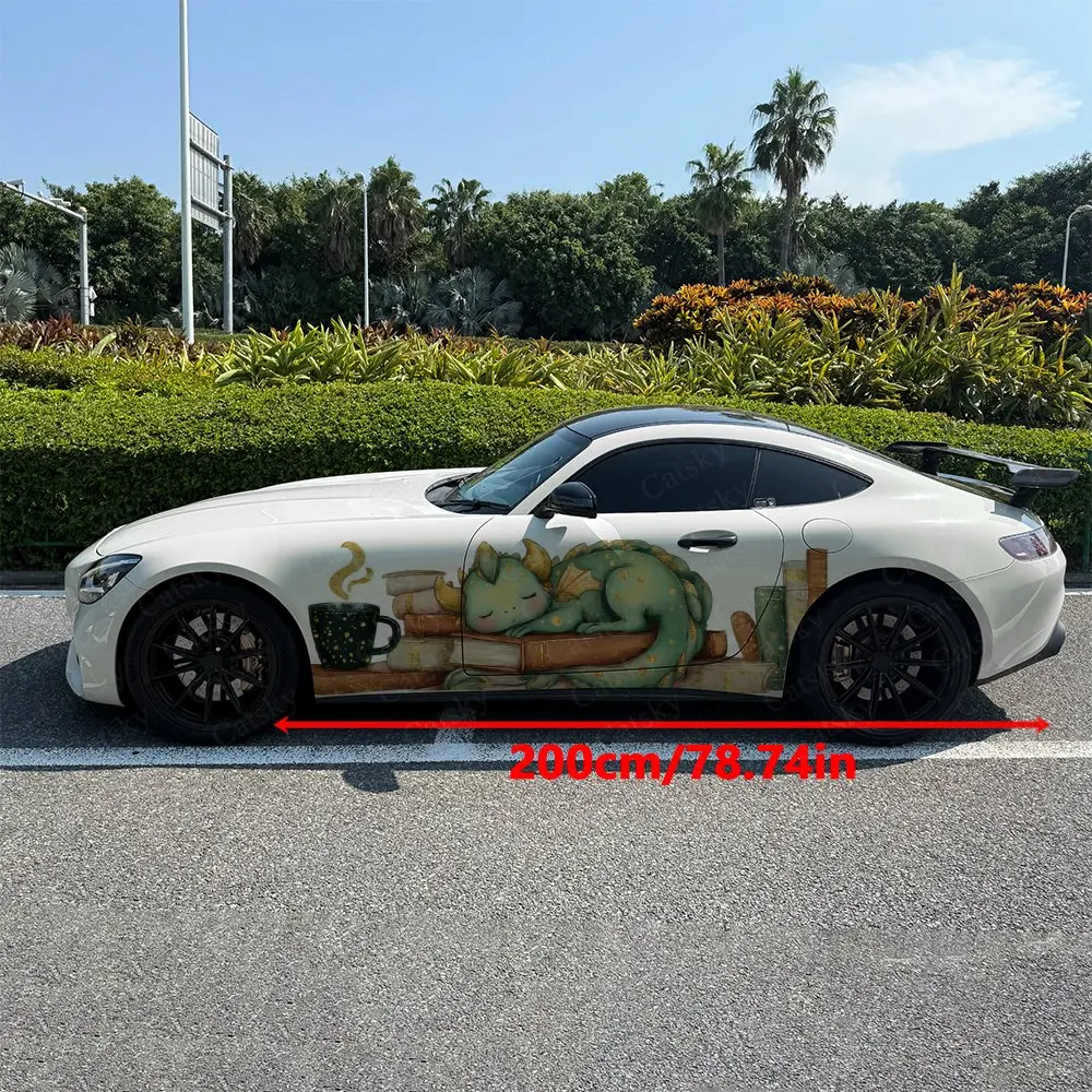 2pcs Books And Dragons Stickers Car Stickers; Full-body Floral Decoration Covering Scratches; Waterproof Car Vinyl Wraps