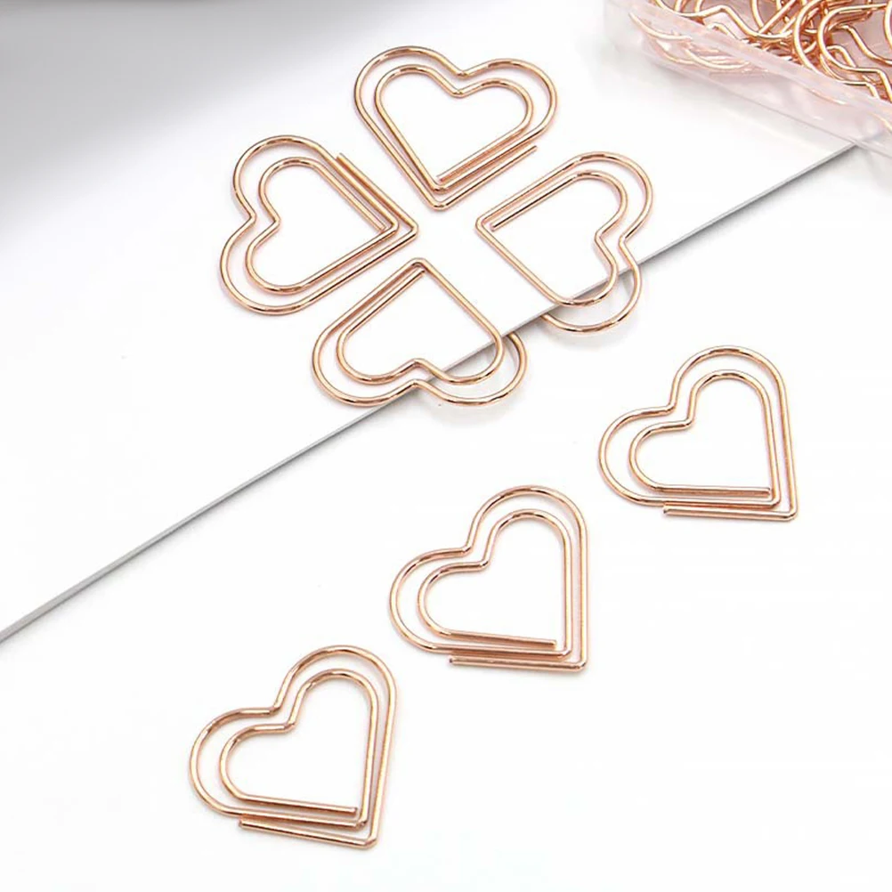 

100pcs Heart Shaped Paper Clips Metal Small Colored Cute Love Journal Bookmark Triangle Note Book Page Marker Scrapbook