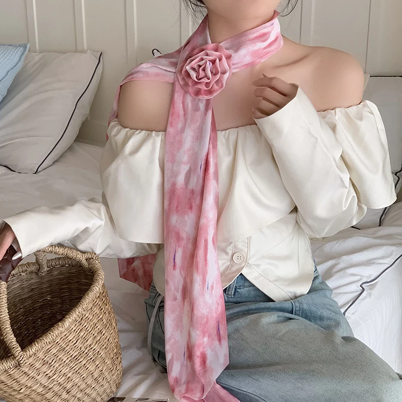 

Модный шарф-шаль с розой, элегантный темпераментный весенний шарф, солнцезащитный шарф, длинные тонкие шарфы, платок, повязка на голову для девочек и женщин