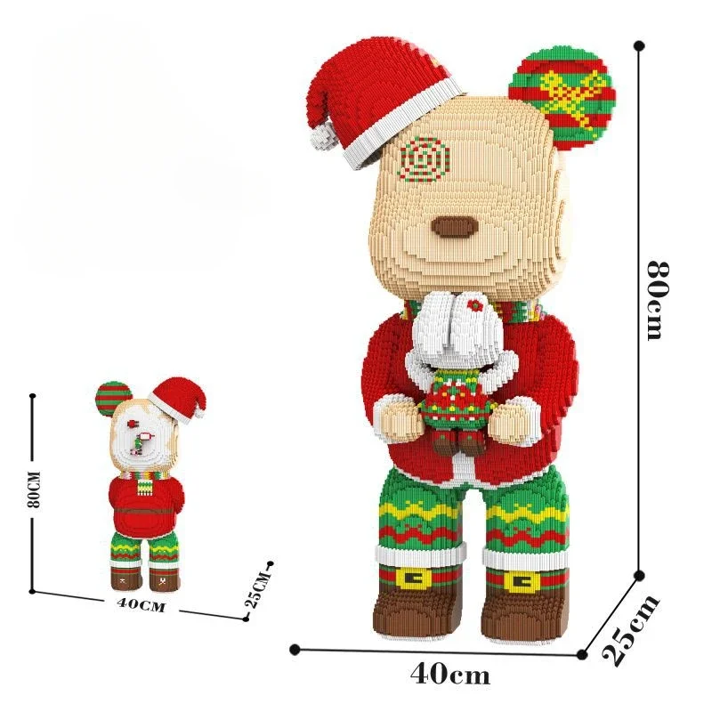 80Cm Christmas Hug Bear Tiny Particles Building Block Assembly Educational Toys Boys and Girls Brain Birthday Gift Ornament