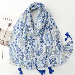 Luxury Brand Viscose Scarf for Women Floral Tassel Shawl Printed Wrap Pashminas Stole Muslim Woman Hijab Travel Beach Stoles