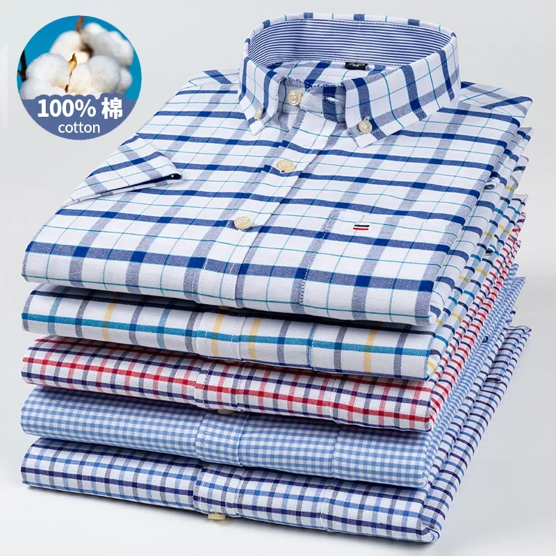 

Plus Size 7XL 6XL 5XL Men Casual Shirts Cotton Short Sleeve Summer Comfortable Fashion Daily Use Plaid Blue Business Man Blouse