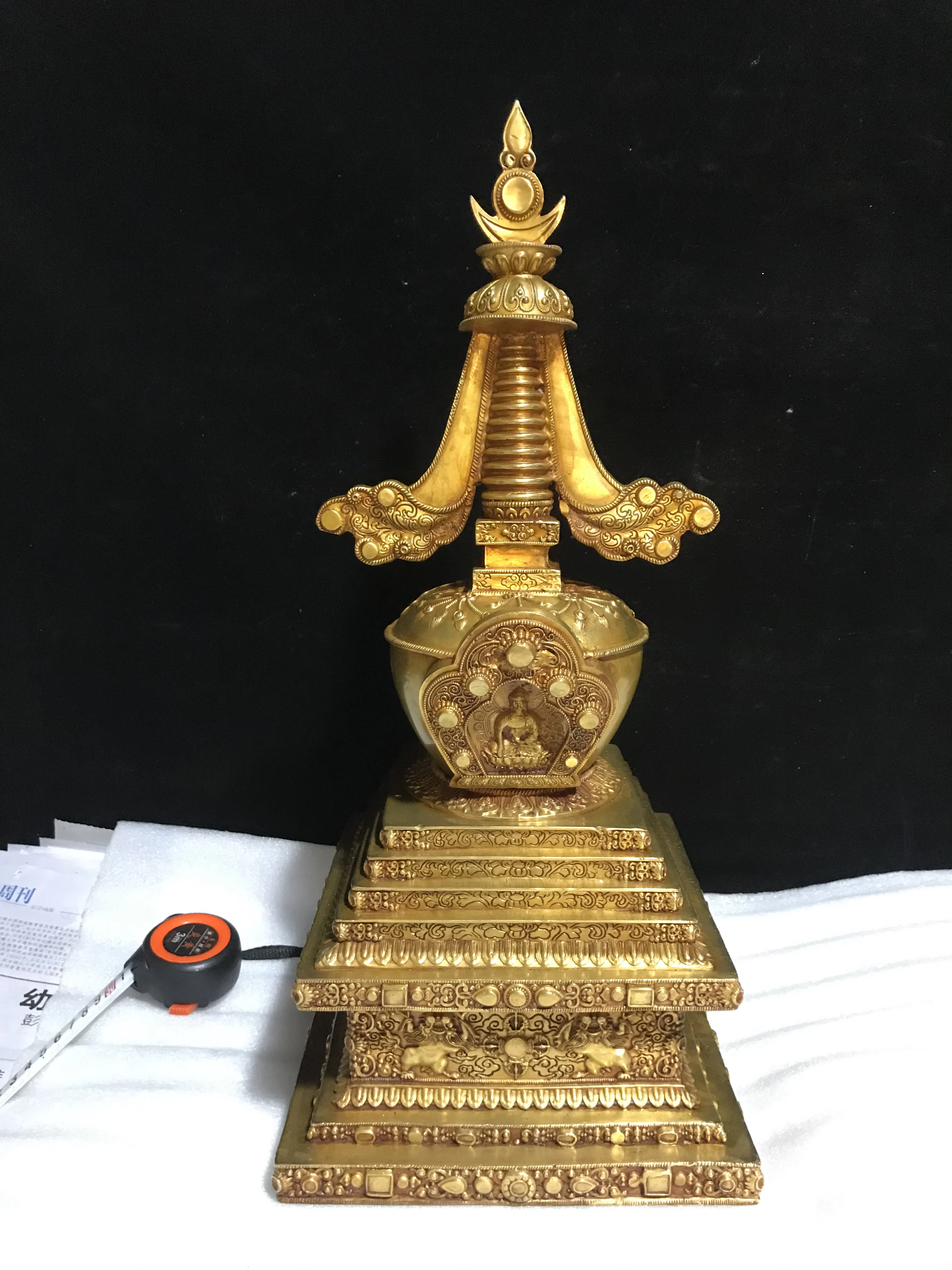 15-inch Tibetan pure copper gilded pagoda ornaments one foot and a half brass tantric Gadangta bronze ornaments