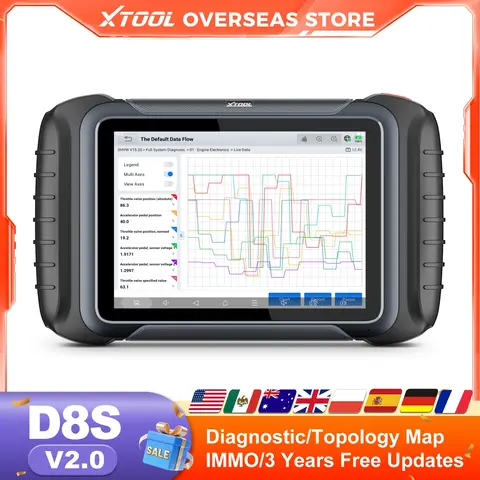 XTOOL D8S V2.0 Automotive Diagnostic Tool Online ECU Coding Topology Map Key Programming Car Scanner with 42+ Resets FCA CAN FD