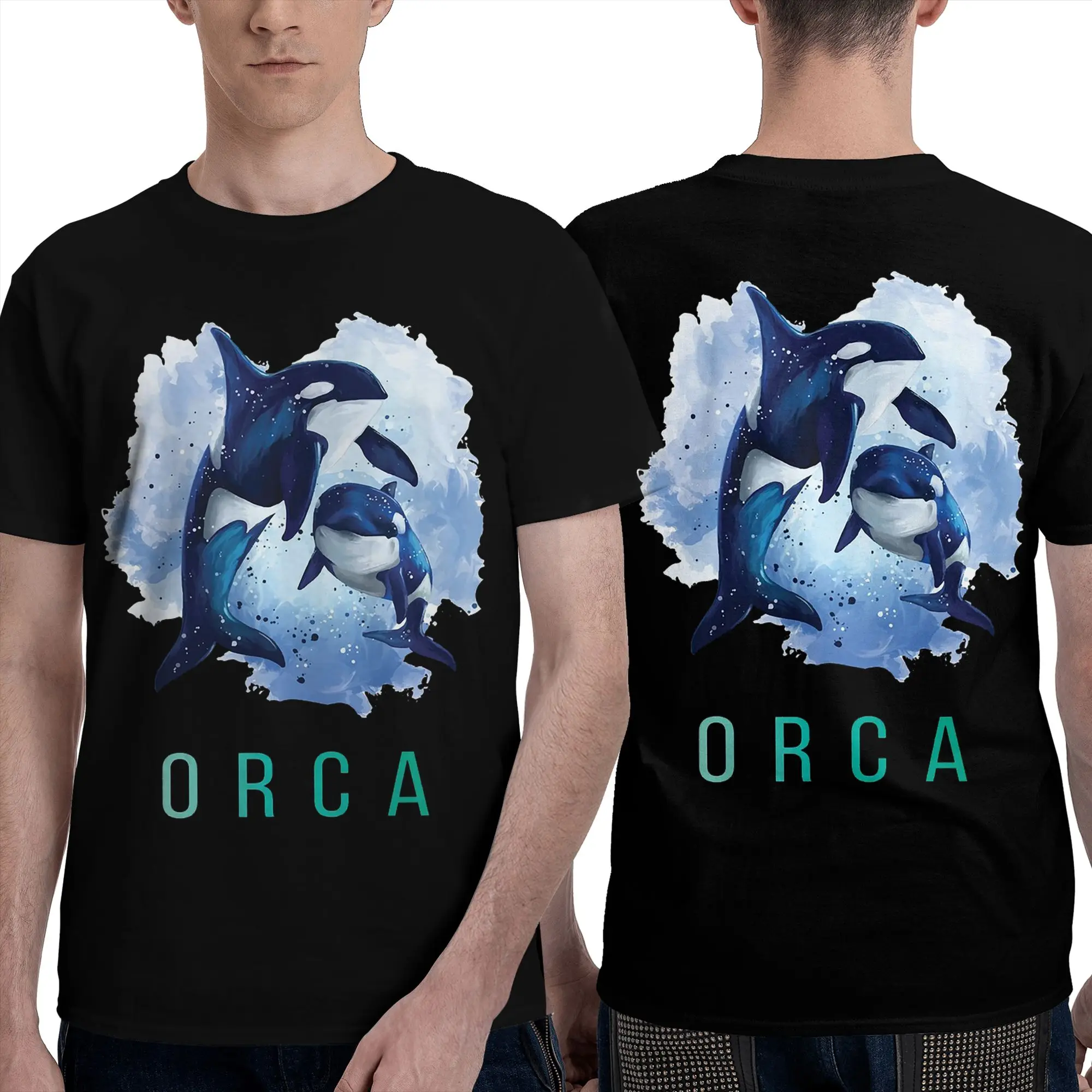 100% Cotton Orca Aquatic Sea Ocean Killer Whale T-Shirt Men's Double Sided T Shirt Men Round Neck Summer Shirts Tops Oversized
