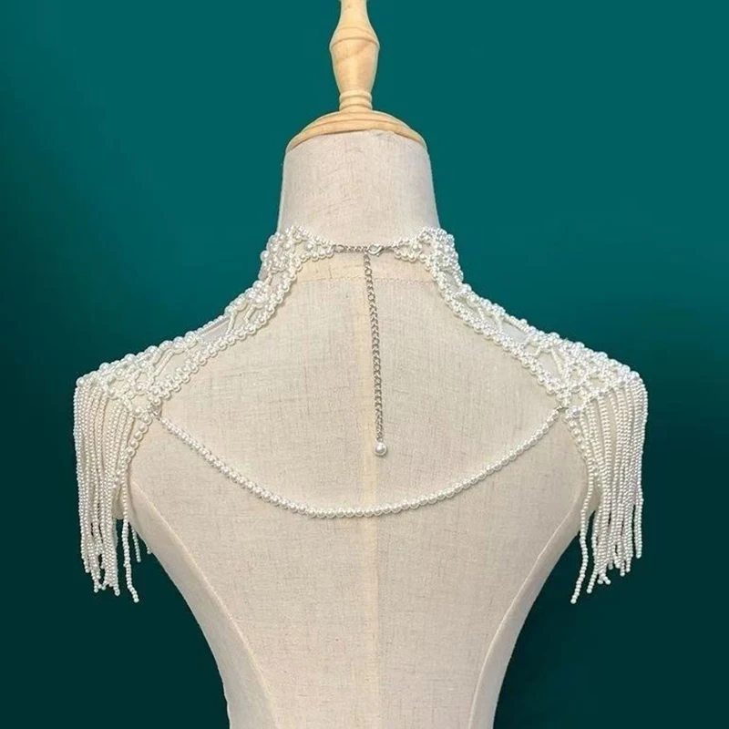 

Beaded Tassel Decoration Multi Functional Bridal Shoulder Shawl Handmade Bridal Accessory Elegant Pearl Body Chain For Beach