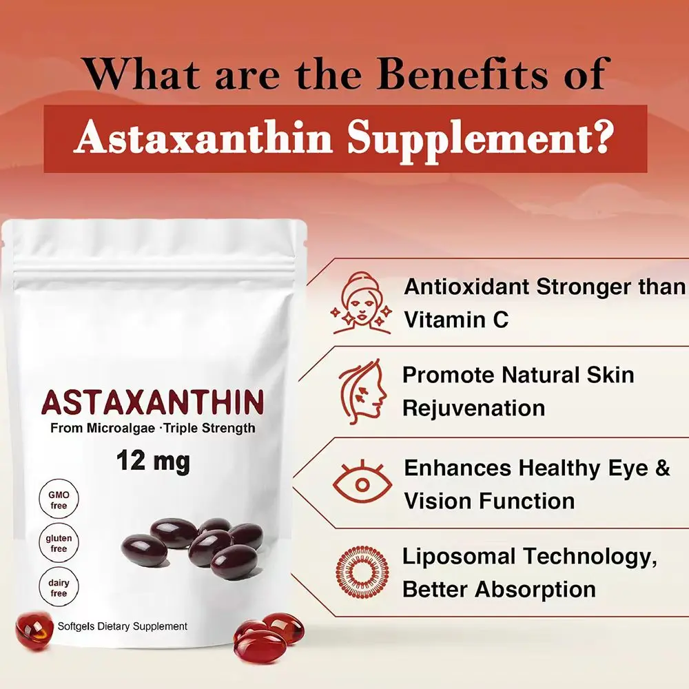 Astaxanthin 12mg - 120 Softgels - Premium Astaxanthin Antioxidant Supplements Supports Skin, Eye, Joint | Fresh Microlgae Source