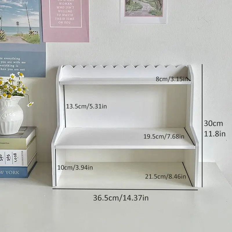 2-Tier Desktop Organizer Shelf Double Layer Storage Rack Multi-Functional Desk Accessories Makeup Cosmetic Holder Space Saving Stationery Stand for Student Dormitory Home Office Table Workspace Organization view 2