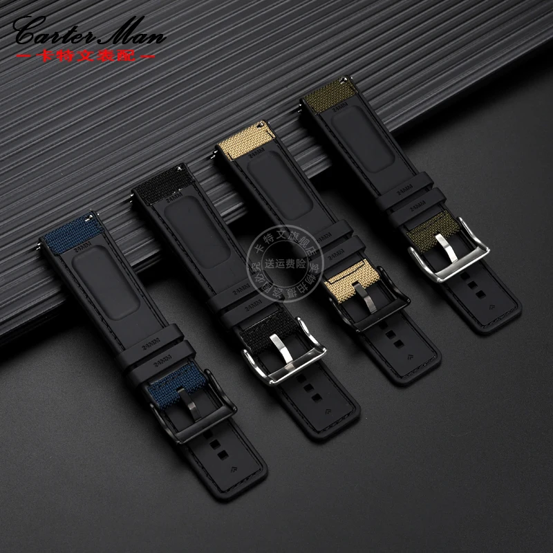 Canvas+Silicone Bottom WatchBand 24mm for Casio PRG-600/650Y/PRW-6600 Mountaineering Nylon Face Rubber Bottom Bracelet  strap