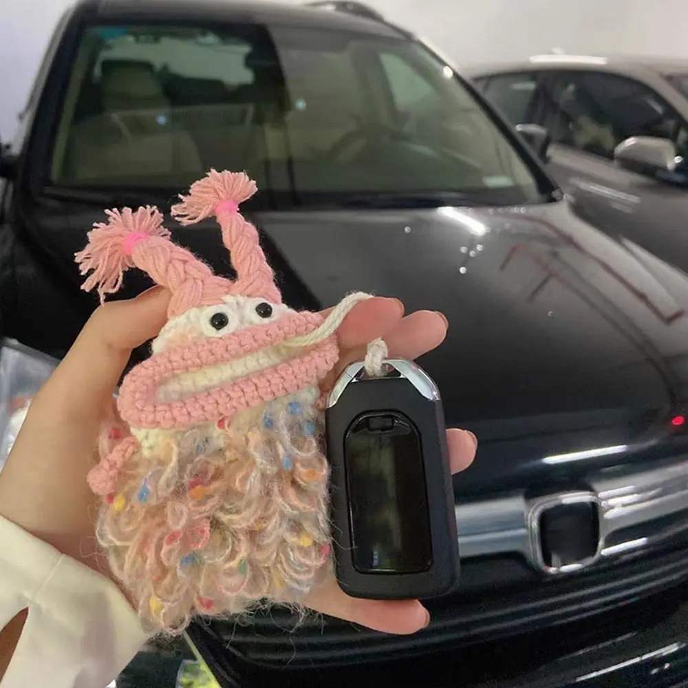 Card Bag Car Key Cover Car Key Clothes Hand Woven Wool Key Bag Big Mouth  Key Pendant Knitting Key Case Sausage Mouth Key Bag