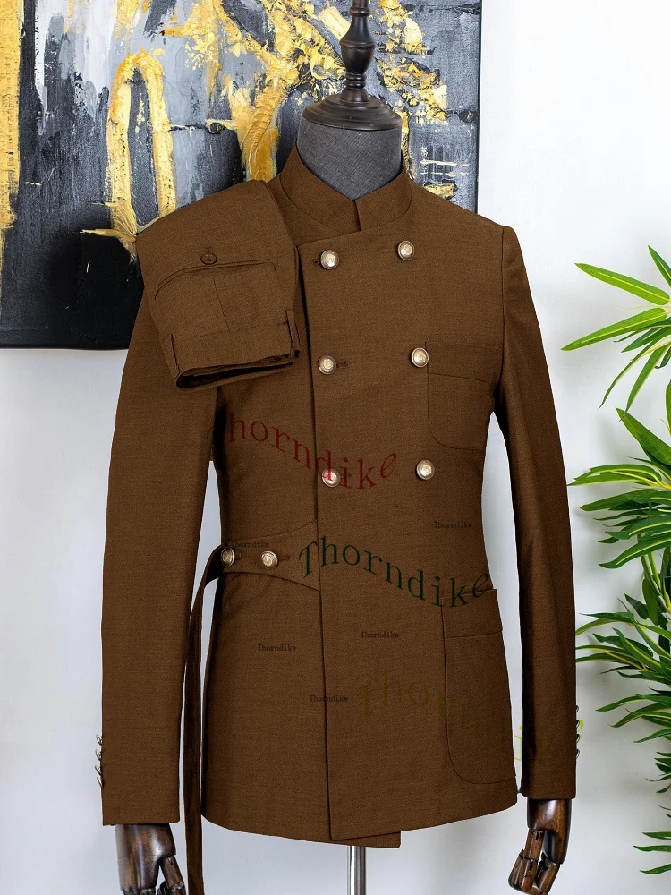 Thorndike 2024 Neuankömmling 2 Stück Herren Business Anzüge reguläre Passform Stand Revers Prom Smoking für die Hochzeit (Blazer Hosen) – Detail 20
