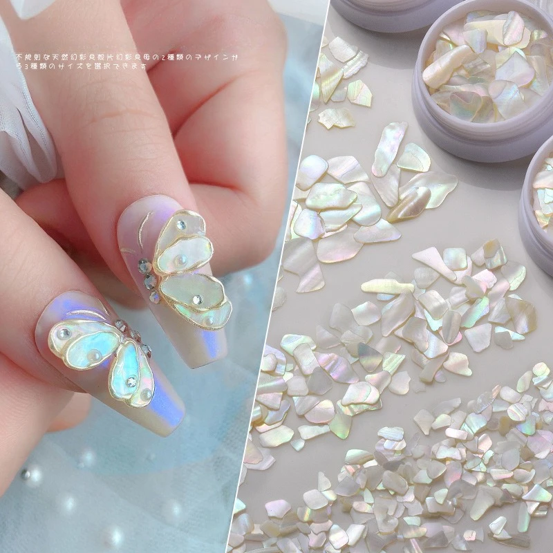 1Pcs Iridescent White Polished Abalone Shell Fragments Multi Size Japanese Nail Flakes for DIY Manicure Nail Art Decor