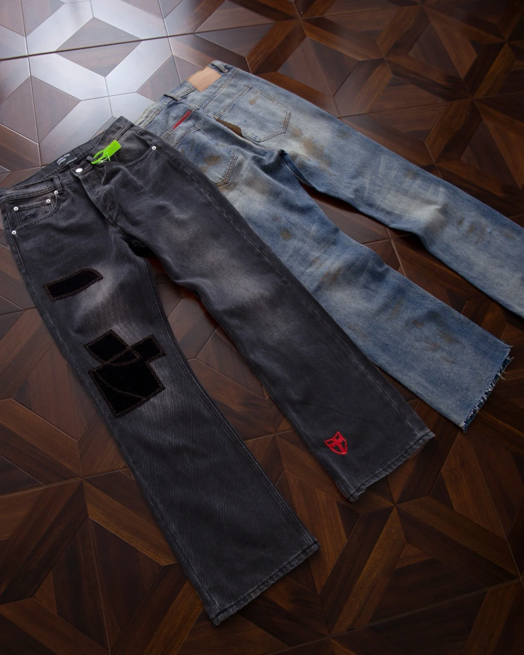 

Depressed Rich Second Generation Black Party Pants Ounce Retro Patchwork 25ss Black Burnt Destruction High Waist Jeans