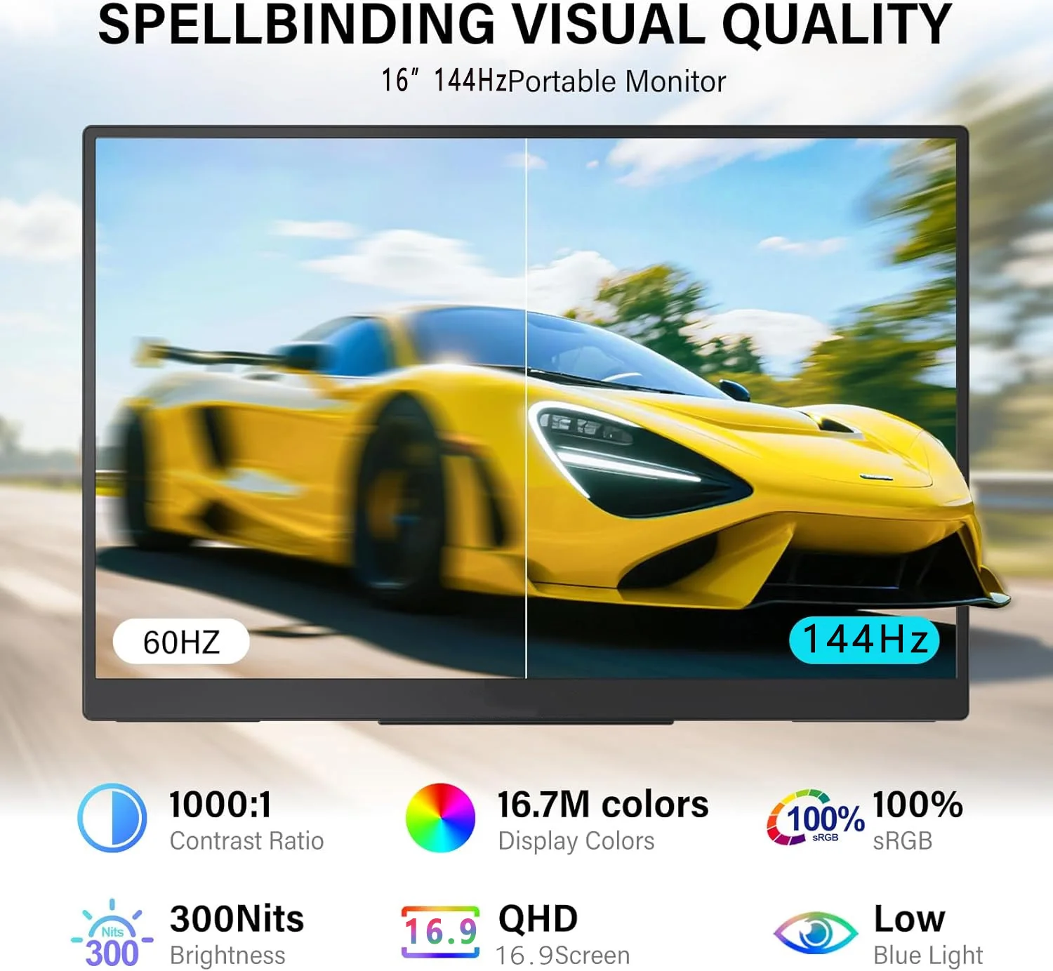 AHXJKA16 Inch 144HZ Portable Monitor 1920*1200P IPS Can One line link With Type-C Mini HDMI For Phone Laptop PS4/5 TV XBox Mac