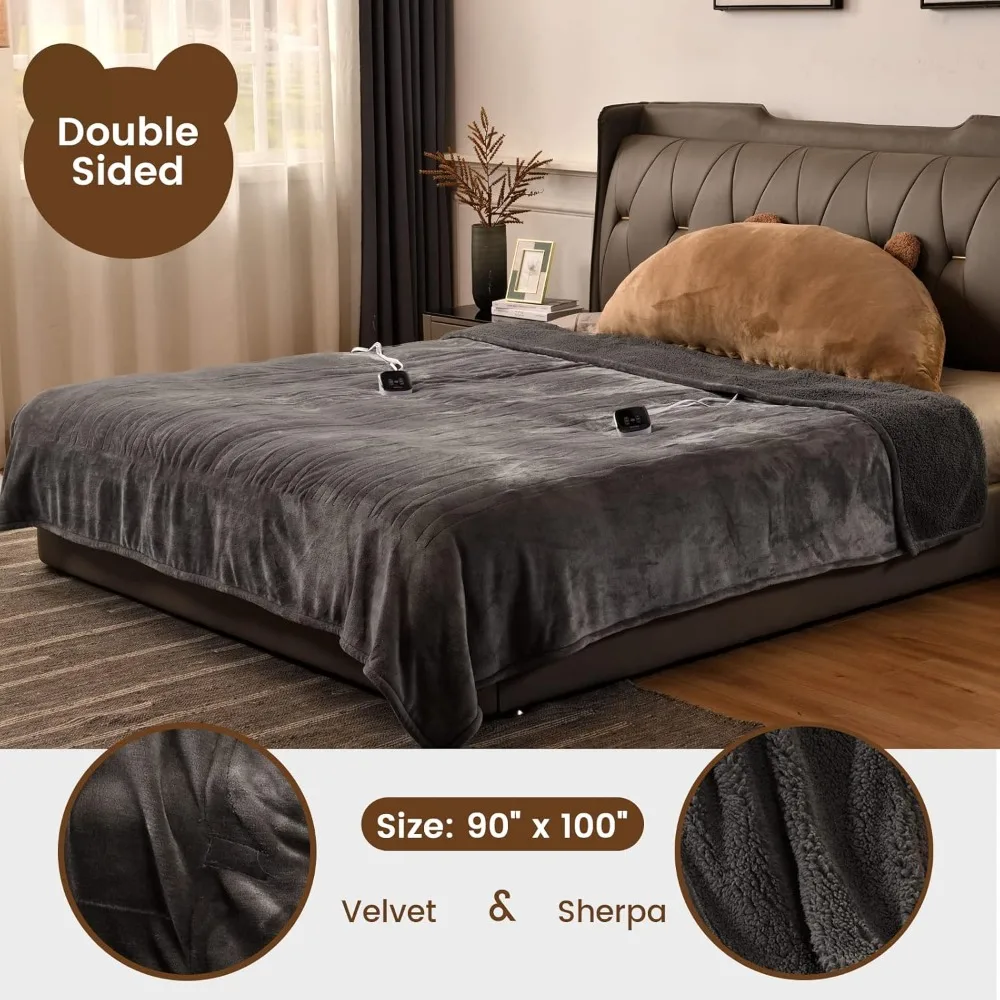 بطانية تسخين مقاس كينج 100 × 90 بطانية كهربائية مرجحة تحكم مزدوجة، مخملية/شيربا 10 مستويات تسخين و1-12 ساعة Aut #6