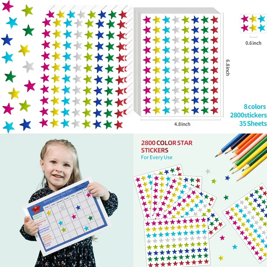 

2800 Pack 0.6 Foil Star Stickers for Reward System in Classroom Settings Ideal for Incentive Charts Student Planners and School