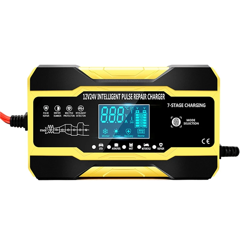 

Automatic Smart Car Battery Charger 12V/10A 24V/5A With LCD Display Pulse Repair Charger For Car, Boat, SUV