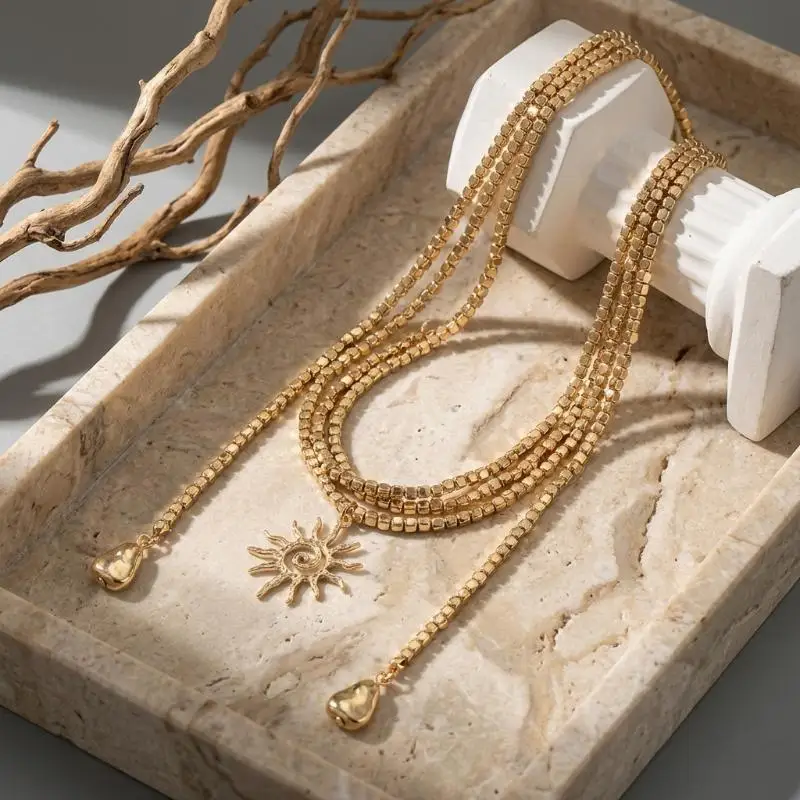Layered Cross Pendant Necklace for Women Gold Vintage Religious Coin Medallion Choker Elegant Fashion Jewelry - view 4