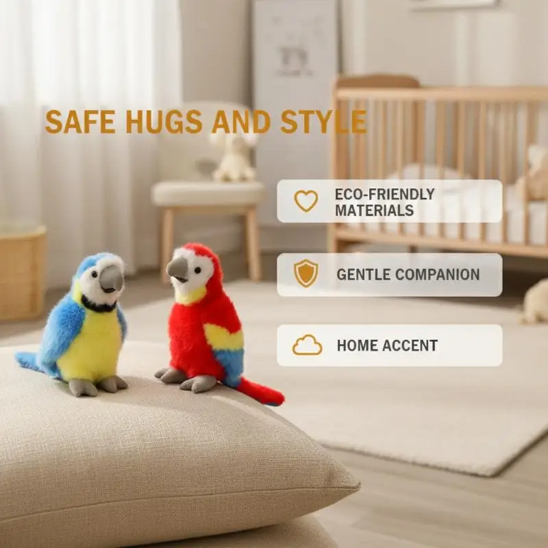 Muñeco de Peluche de Loro de Pelo Largo, Realista, Adorno para Muebles, Regalo para Niños, Muñeco de Trapo, Muñeco para Dormir