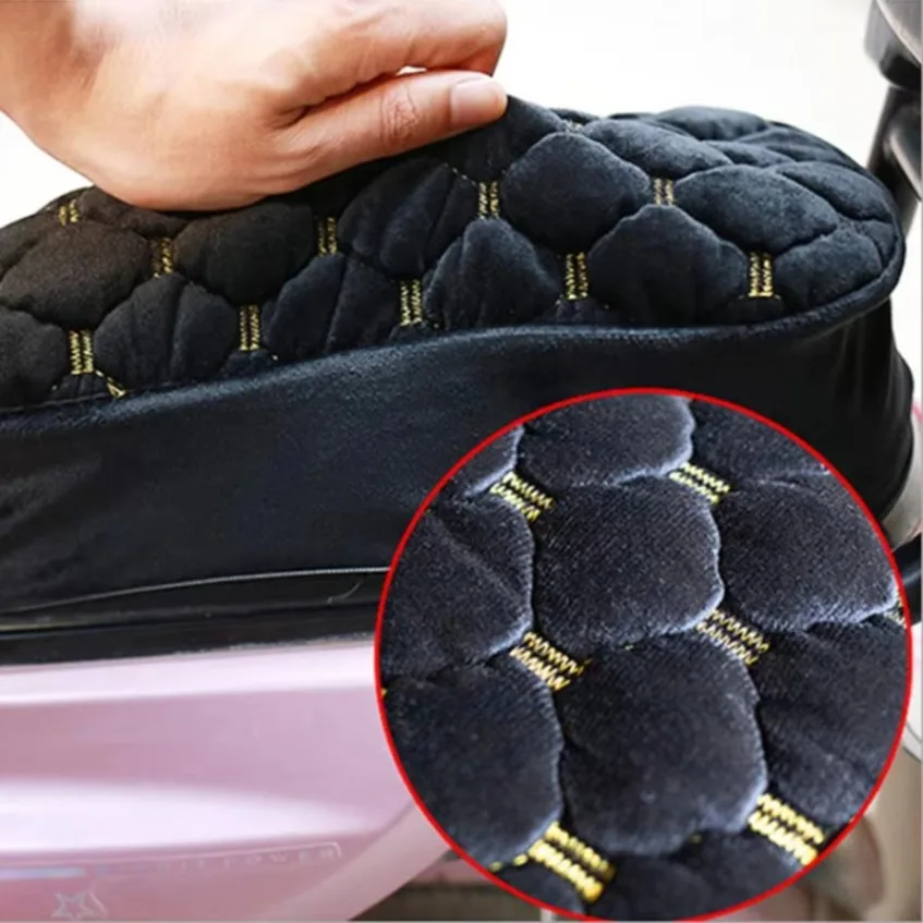 Motorcycle Scooter Electric Car Seat Cover Warm-keeping Soft Seat Protector Velvet Thickening Sponge Cushion Cover for Winter