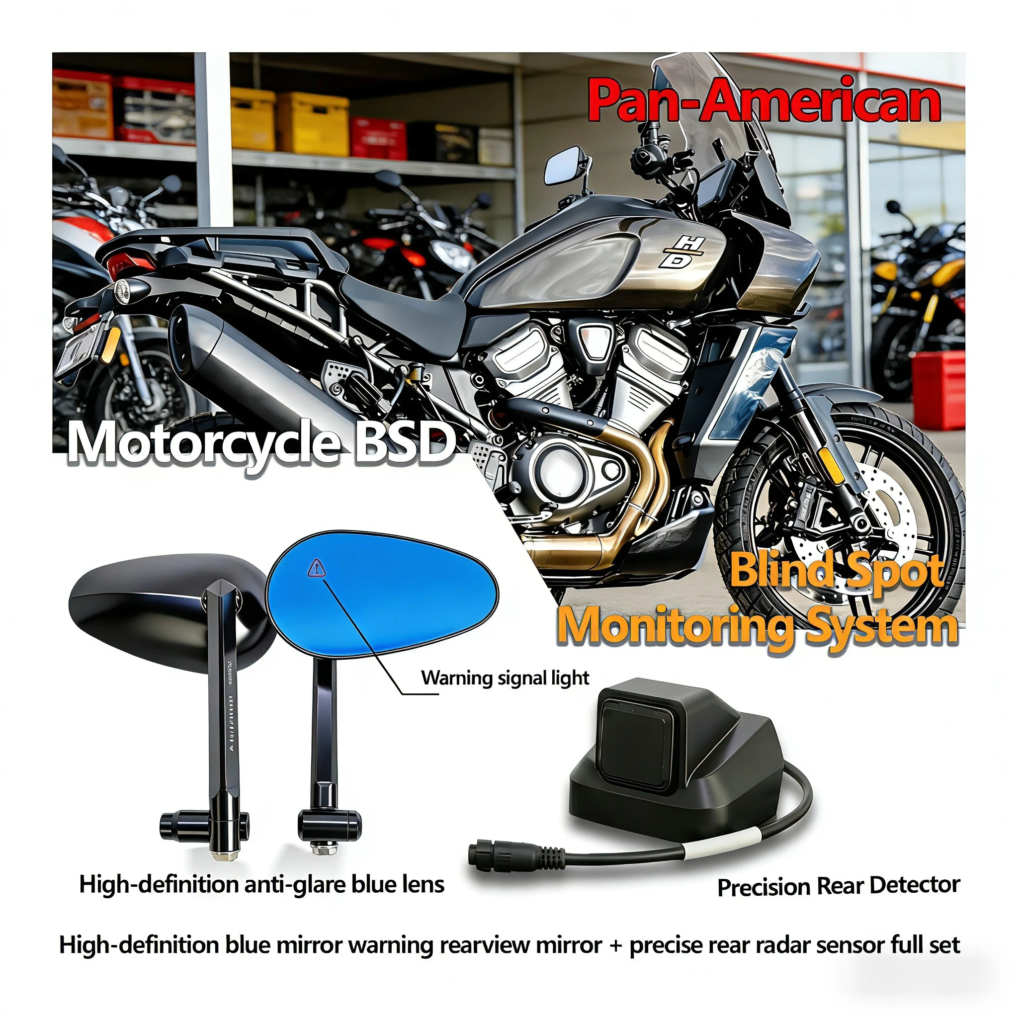 

2026 HD Anti-Glare Rearview Mirror for Harley Pan America, BSD Blind Spot Monitoring, Millimeter Wave Radar Sensor Kit.