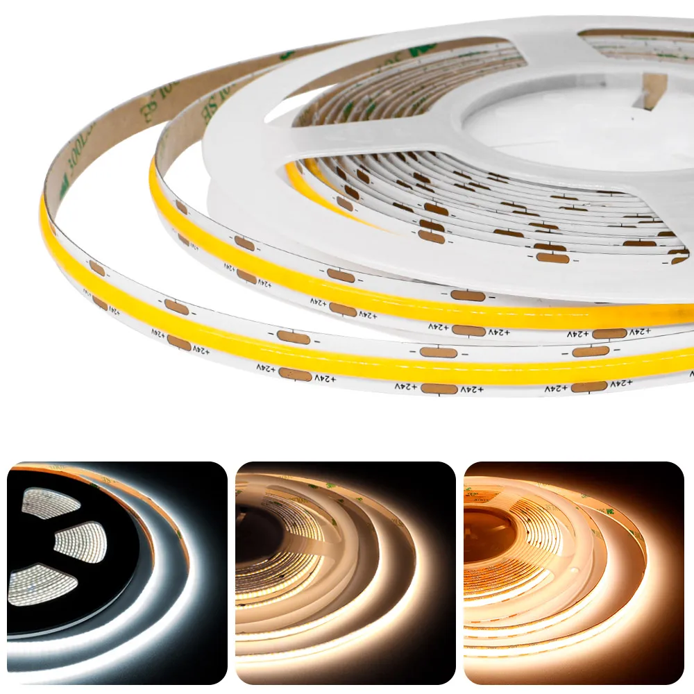 

3mm 5mm 8mm FOB COB LED Strip Ultra Thin Flexible Tape Light 400Leds/m High Density Dimmable Linear Lighting RA90 Lamp DC12V/24V