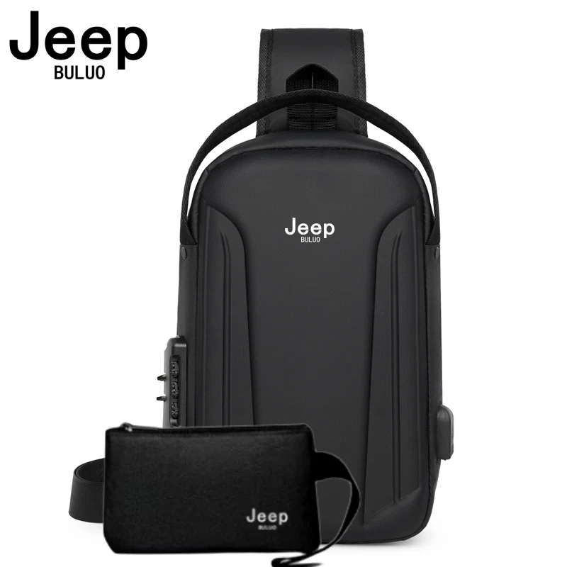 JEEP BULUO Men Sling Chest Bags Crossbody Shoulder Bag High quality Motorcyclist Travel Riding outdoors Black Male Daily Bag