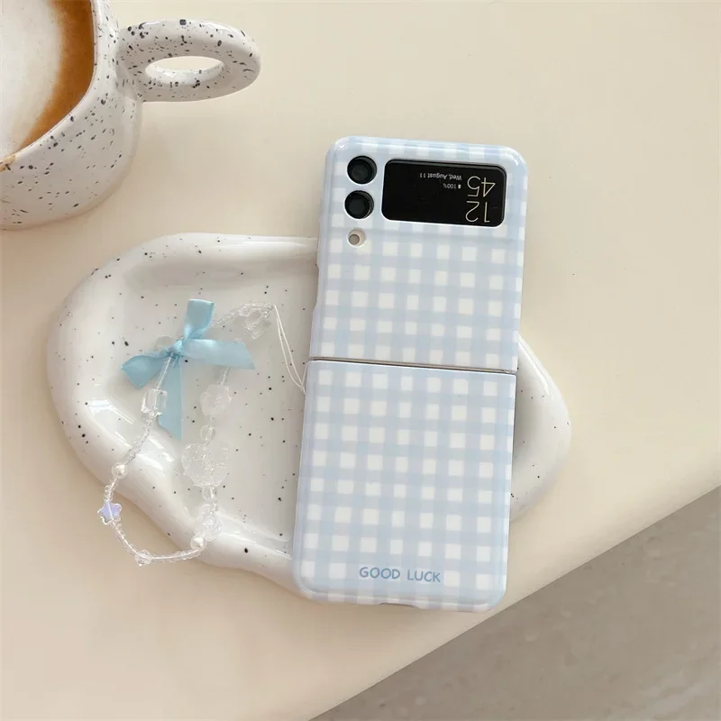 Blue Plaid Phone Stand Case for Samsung Galaxy Z Flip 6 5 4 3 Protective Back Cover for ZFlip4 ZFlip5 ZFlip6 Case