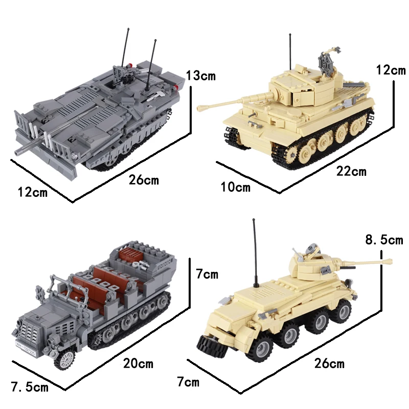 MOC Toys Weapons WW1 WW2 Vehicle Tank Model Building Blocks German US Soldier Panzers Anti-tank Gun Mini Bricks Army Toys Kids