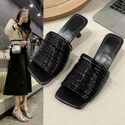 Eilyken Rome Design Narrow Band Square Toe Womens Slipper Sandals Summer Sexy High Heel Ladies Mules Slides Shoes