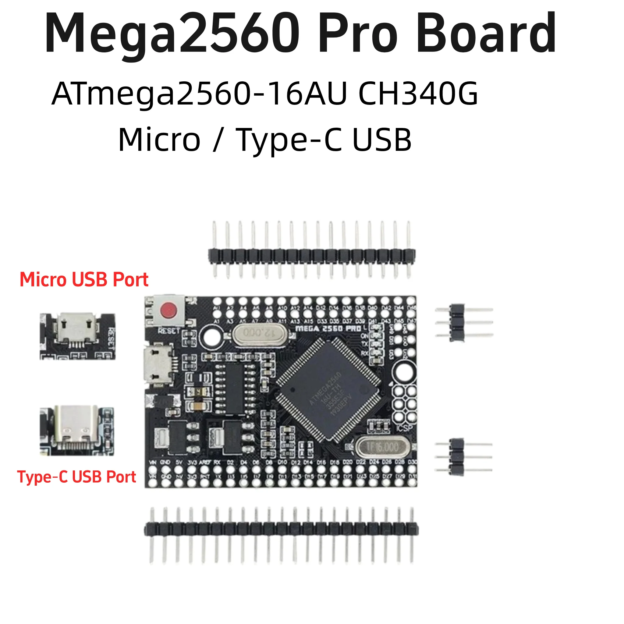 Mega2560 Pro ATmega2560‑16AU CH340G Development Board Micro USB / Type‑C Compatible For Arduino Mega 2560