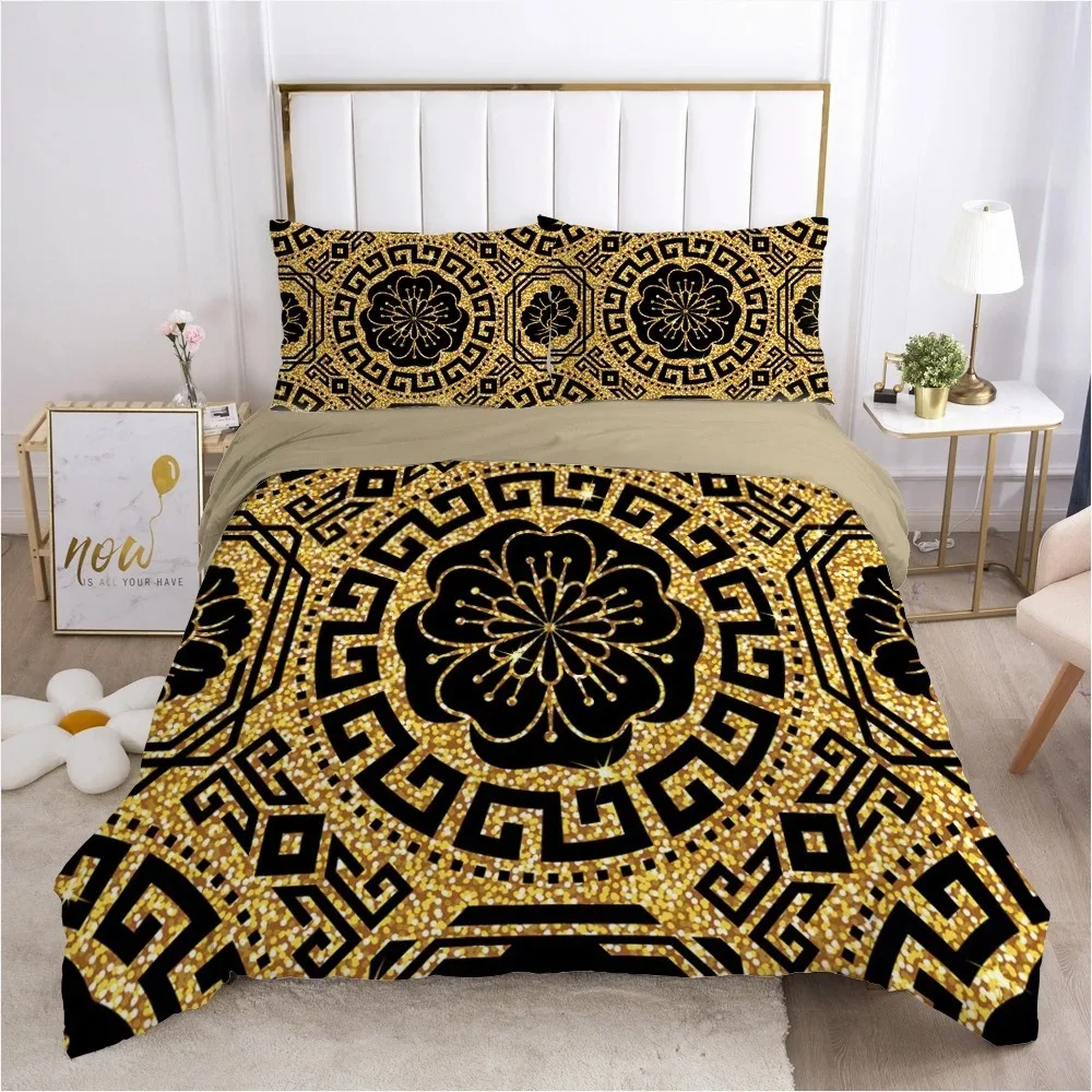 Golden Luxury Bedding Set For Bohemian High-grade Luxurious 100% Hot Duvet Cover Sets Queen Size Double Boho Bed Linens Set