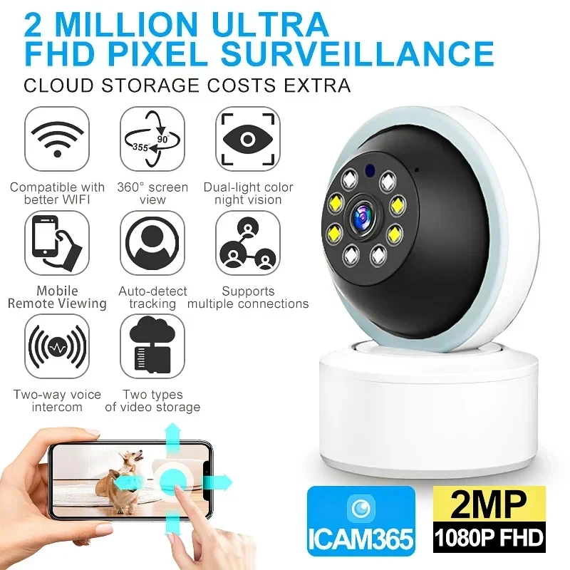 2026 Smart Camera 2K Security Protection Wifi Surveillance 2.4GHz Indoor Baby Night Vision 360° Pan & Tilt 2-Way Audio TERUHAL
