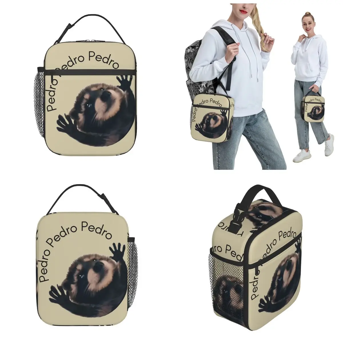 Pedro Racoon Funny Meme Thermal Insulated Lunch Bag for Travel Cute Animal Portable Food Container Bags Cooler Thermal Lunch Box