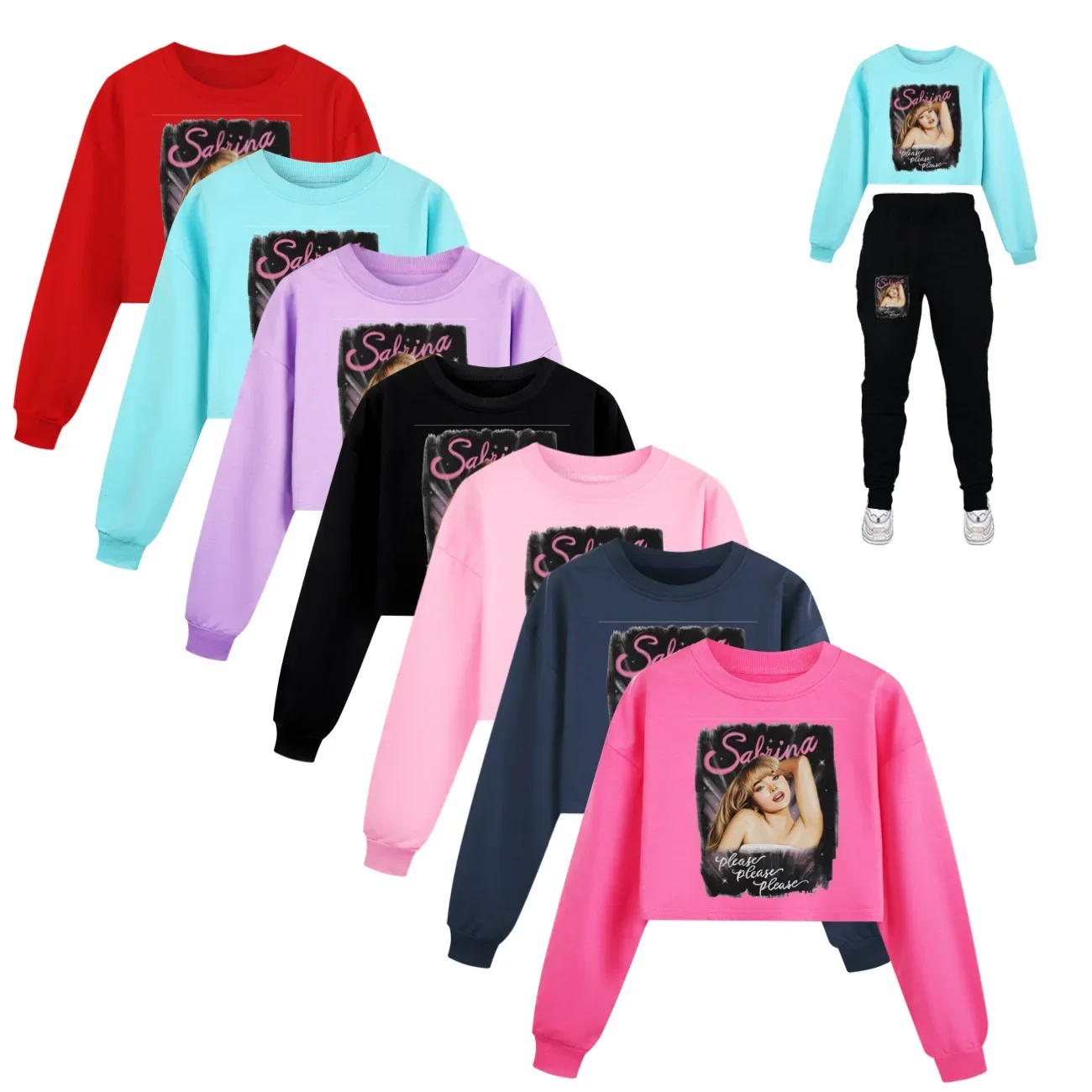 Kids Girl Cropped Sweatshirt Half Waist Hoodie Set Children Sabrina Carpenter Clothing  Spring  Hoody Kids Long sleeve Tops3765