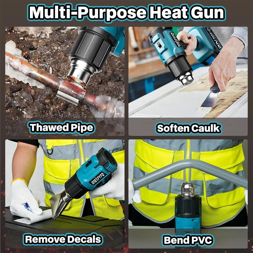 Cordless Handheld Hot Air Gun Temperatures Adjustable with 3 Nozzles Electric Heat Gun for Makita 18V Lithium Battery Power Tool