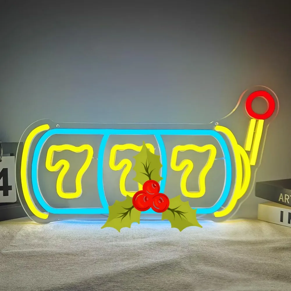 

Vintage Slot Machine Neon Sign Three 7s LED Light for Home Bar Gaming Room Decor Retro Casino Theme Lucky Gambling Atmosphere
