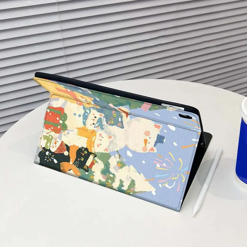حافظة بنمط توضيحي على شكل قطة لطيفة لجهاز iPad Pro 10th 11th 5th 6th 7 8 9 2 gen 11 13 M4 M5 10.2 9.7 12.9 10.5 10.9 بوصة