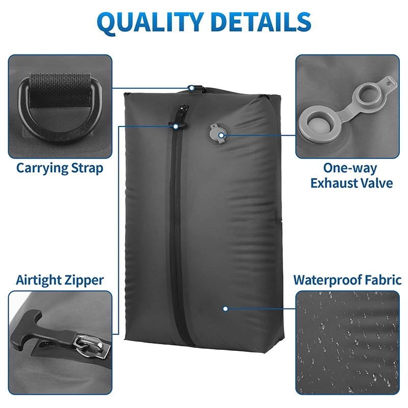 16L/33L UltraLight Packing Cubes Waterproof Vacuum Compression Travel Bag With Pump Space Saving Travel Storage Bags for Clothes