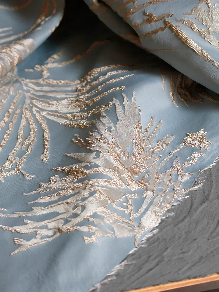 Clear Water Blue Three-dimensional Texture Jacquard Fabric Chinese Style Diy Curtains Sofa Clothing Design Fabrics