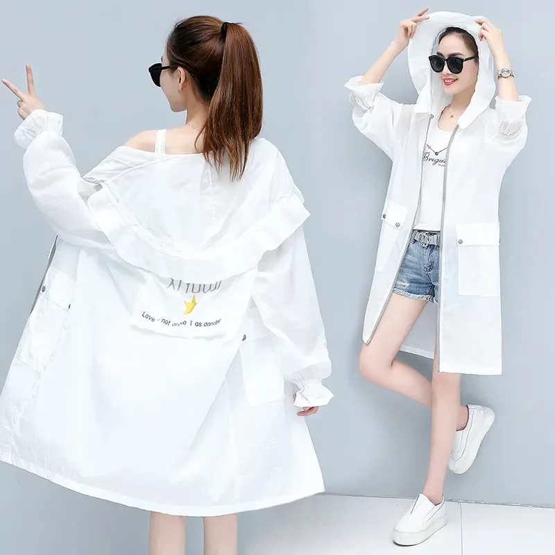 Sunscreen Coat Women's 2027Summer New Korean Hooded Long Windbreaker Jacket UV-Proof Sun-Protective Clothing Thin Outwear Female