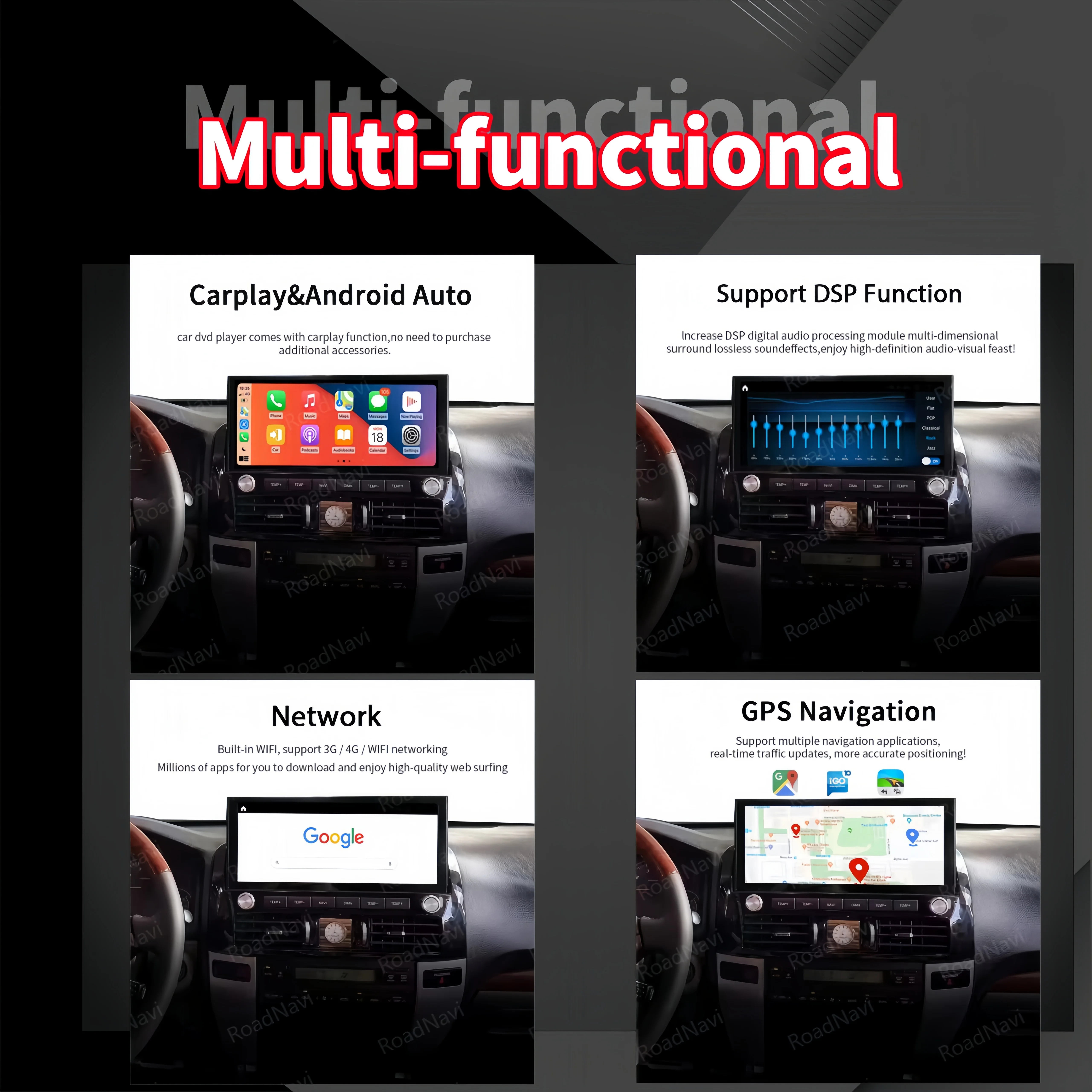 مشغل ديفيدي للسيارة لتويوتا لاند كروزر LC200 2008-2015 راديو السيارة لوحة القيادة المثبتة Carplay GPS