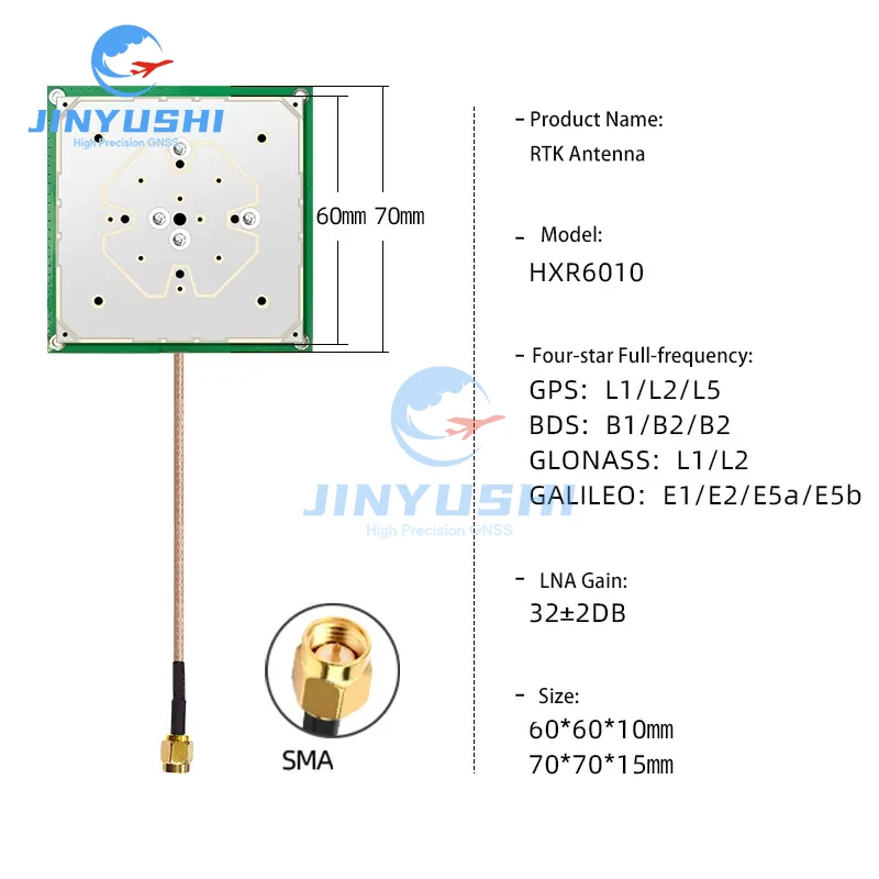 GNSS Antenna Multi-frequency Internal Ceramics RG178 SMA Male RTK Amplifier GPS l1 l2 l5 Beidou Glonass Galileo