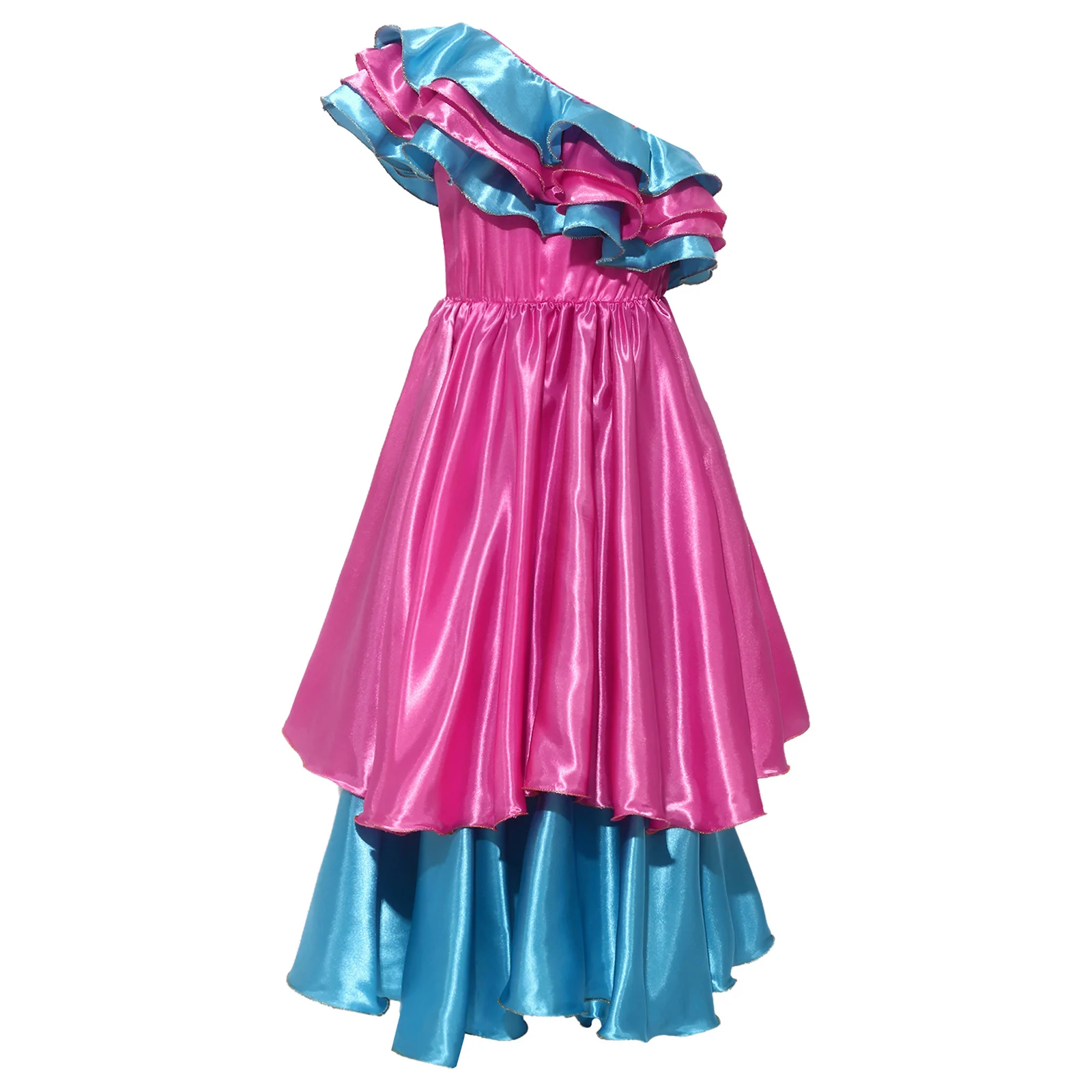 

Kids Girls Ethnic-style Cosplay Brazilian One-shoulder Ruffled Cosplay Tutu Dress for Latin Dance Competition Stage Performance