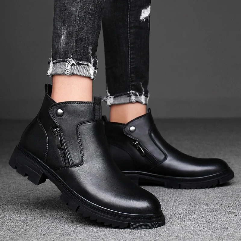 hot-selling-winter-men's-high-top-casual-shoes-thick-soled-wear-resistant-business-ankle-boots-handmade-genuine-leather-shoes