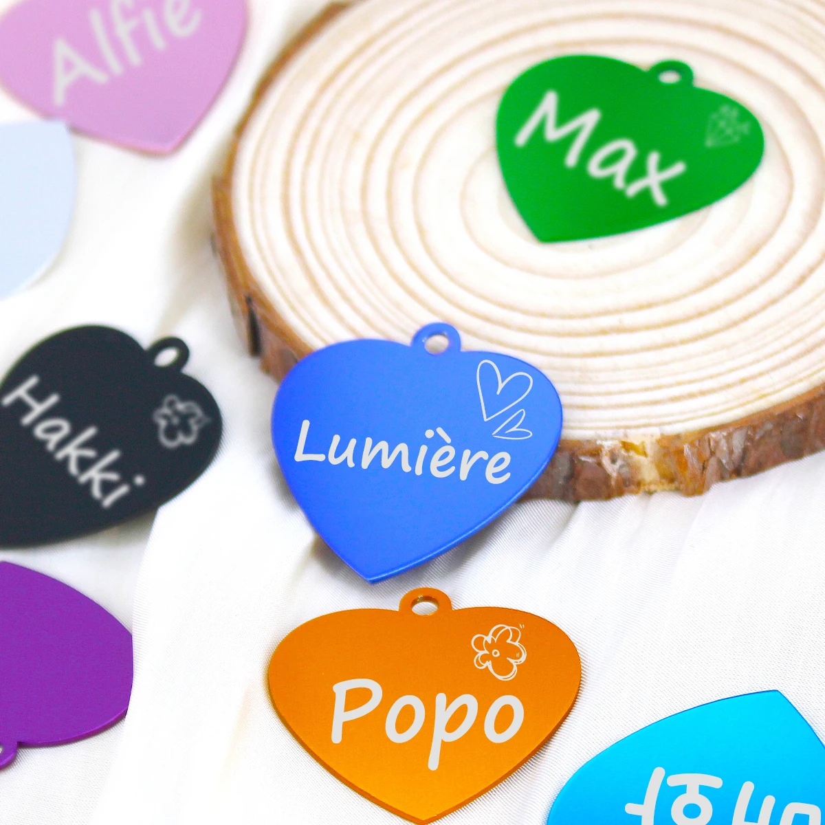 Lightweight Personalized Pet Name Tags - Custom Engraved Heart - Shaped ID Tags for Cats/Dogs, Multiple Colors Optional, Durable