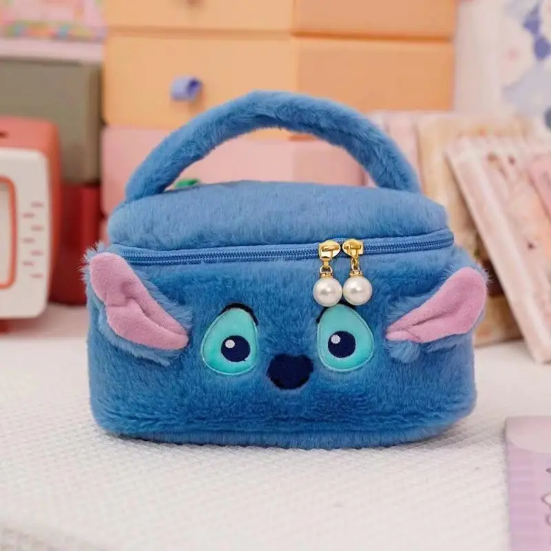 Disney Stitch Makeup Bags for Women Lilo and Stitch Portable Bucket Bag Girls Large Capacity Travel Storage Bags Plush Handbag