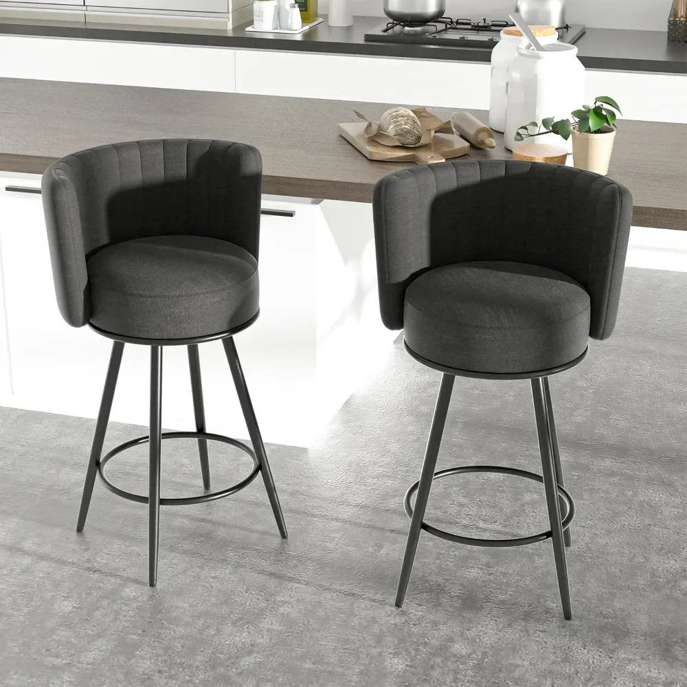 Bar Stools Set of 4, 27" Tufted Modern Counter Height Bar stools, Upholstered Barstools with Back & Footrest Metal Legs