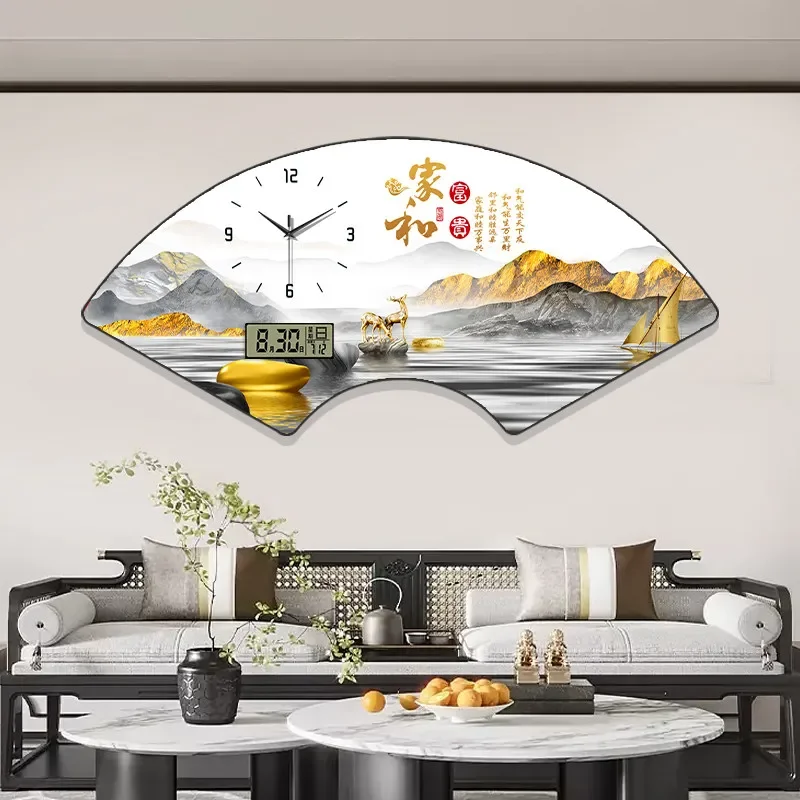 Home Decor Items Clocks Modern Simple Fan Perpetual Calendar Wall Clock Pictures Wall Decoration Decorative Painting Watch Room